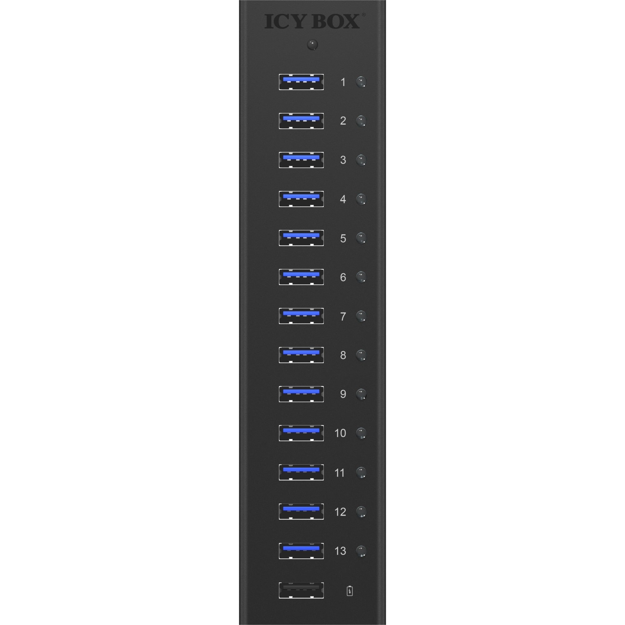 Icy box ib-ac6113 usb-hub (zwart, 13x usb 3.0, 1x usb oplaadpoort)