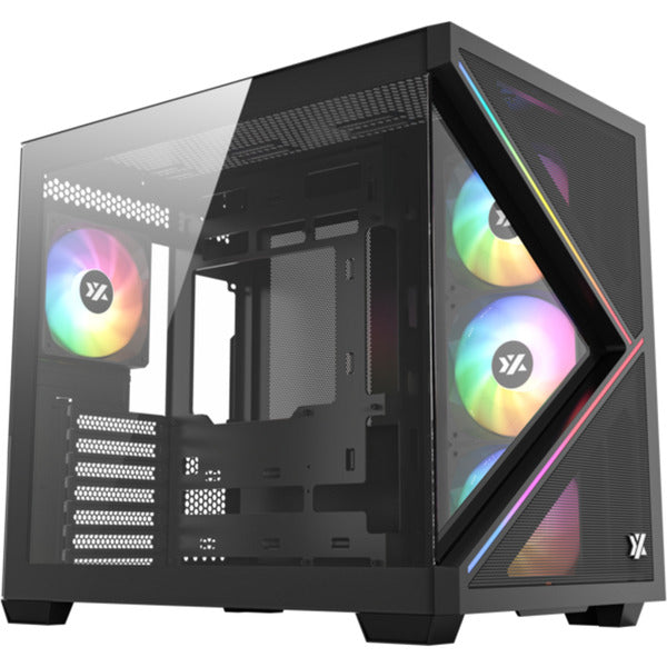 Xyz pc gear qubex midi tower behuizing (zwart | 2x usb-a | 1x usb-c | tempered glass)