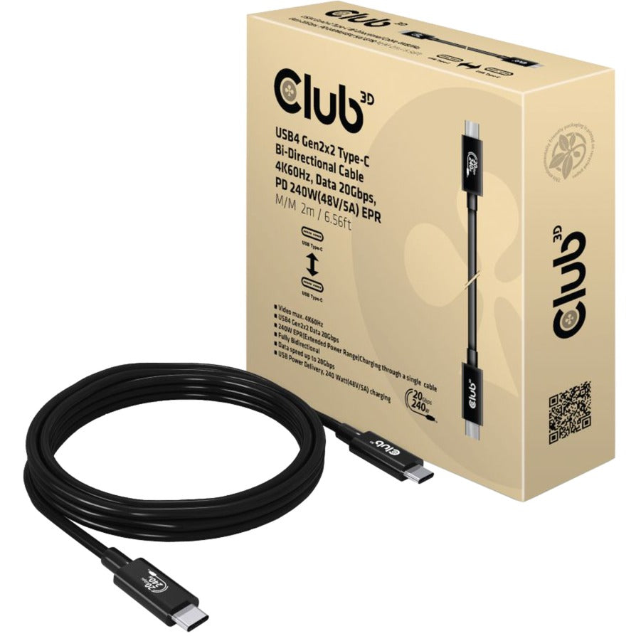 Club 3d usb4-c gen2x2 bi-directional kabel (zwart, 2 meter)