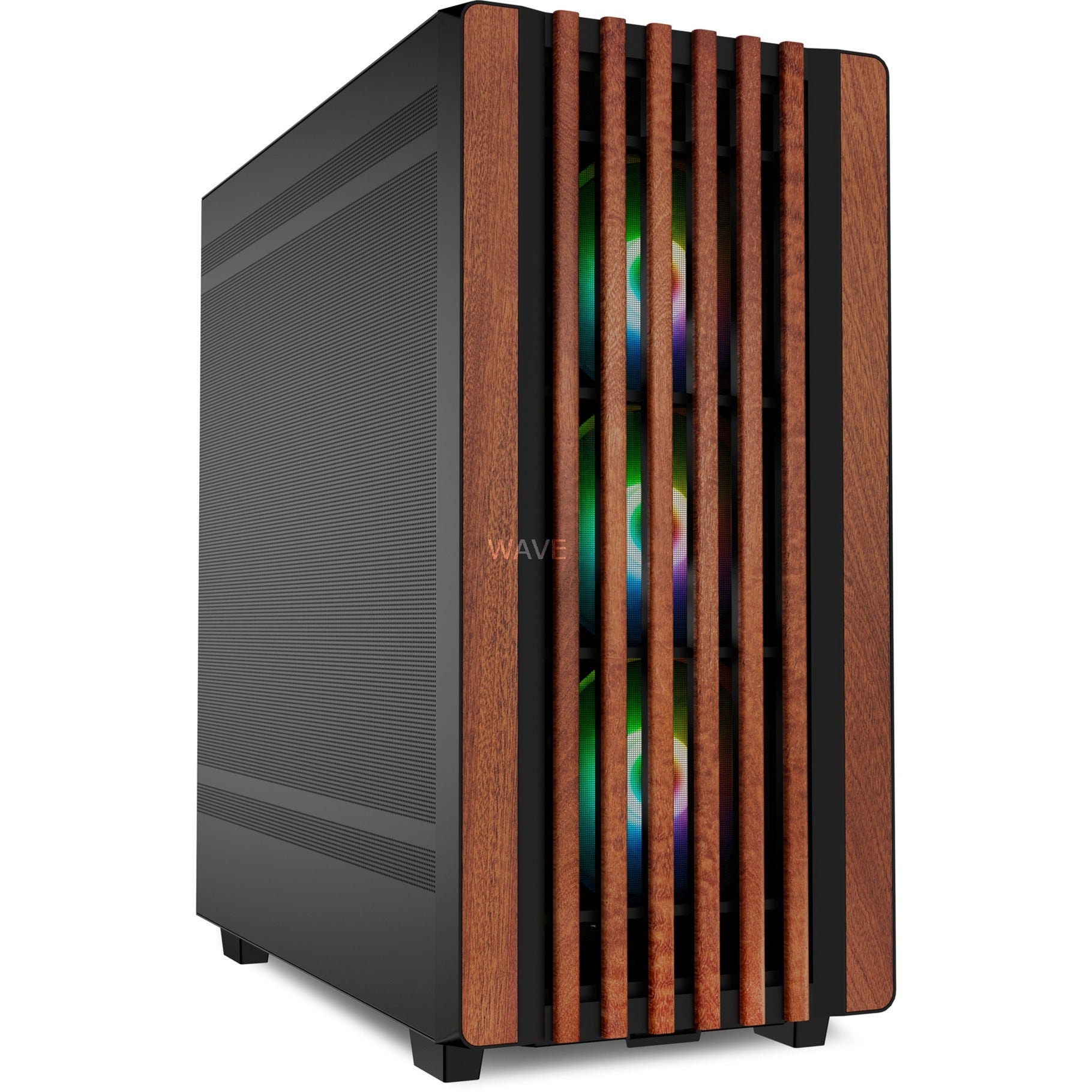 Sharkoon rebel c70m rgb midi tower behuizing (zwart houtkleur | 2x usb-a | 1x usb-c | rgb)
