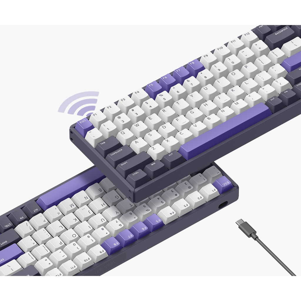Iqunix f97 lavandin wireless mechanical keyboard (lavendel, us lay-out (qwerty), cherry mx brown, 96%, rgb leds, hot-swappable, pbt, 2.4ghz | bluetooth 5.1 | usb-c)