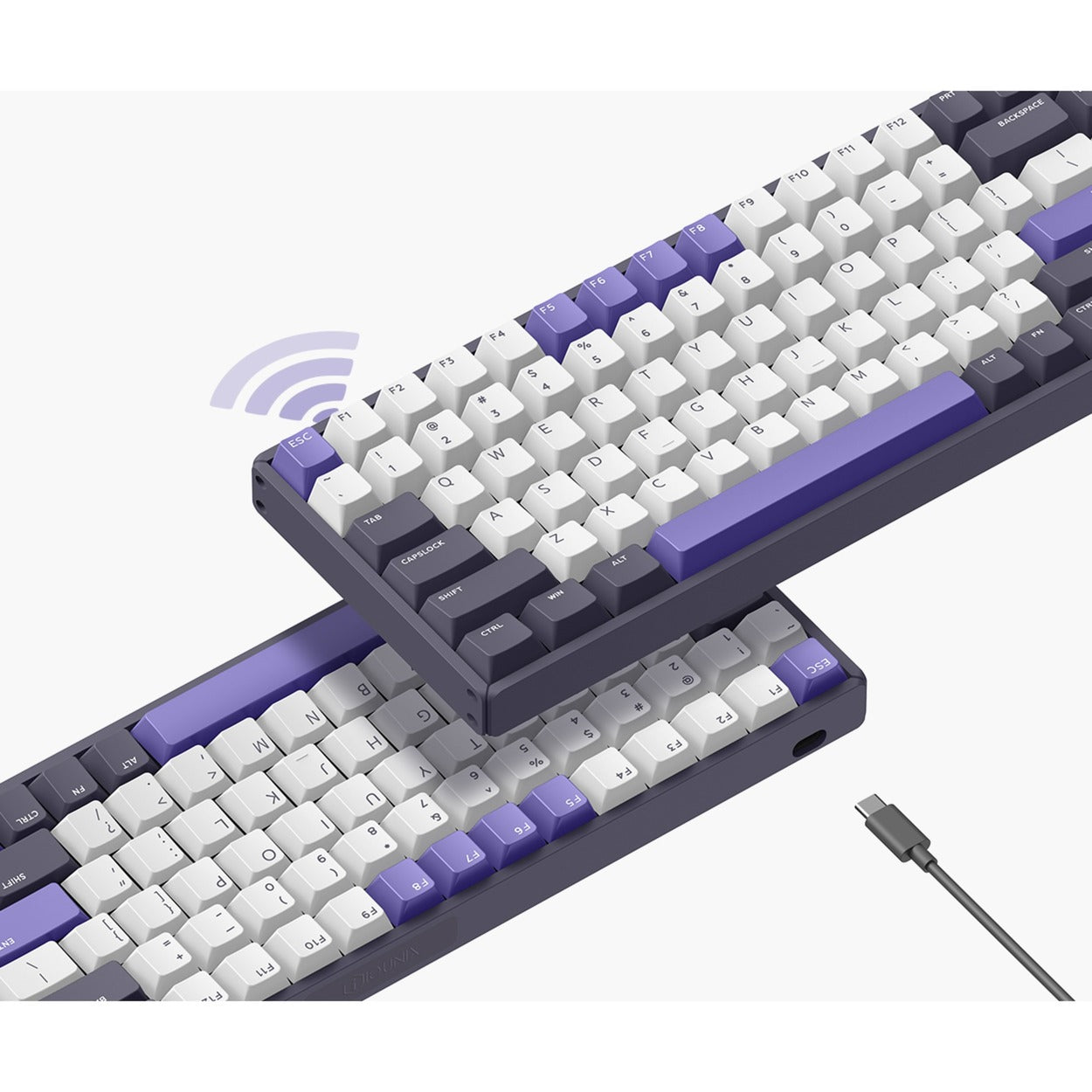 Iqunix f97 lavandin wireless mechanical keyboard (lavendel, us lay-out (qwerty), cherry mx brown, 96%, rgb leds, hot-swappable, pbt, 2.4ghz | bluetooth 5.1 | usb-c)