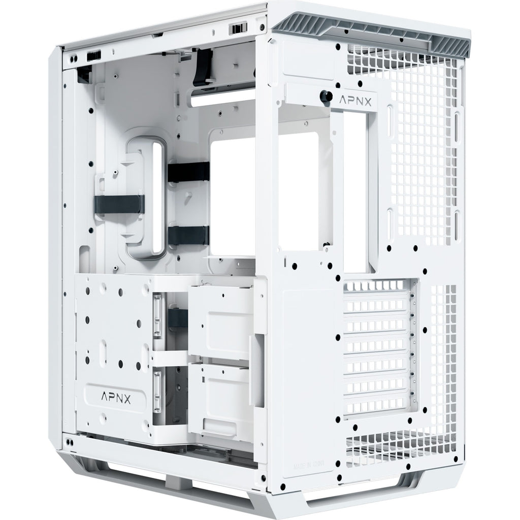 Apnx v1-w-wt-v1 midi tower behuizing (wit houtkleur | 2x usb-a | 1x usb-c | window)