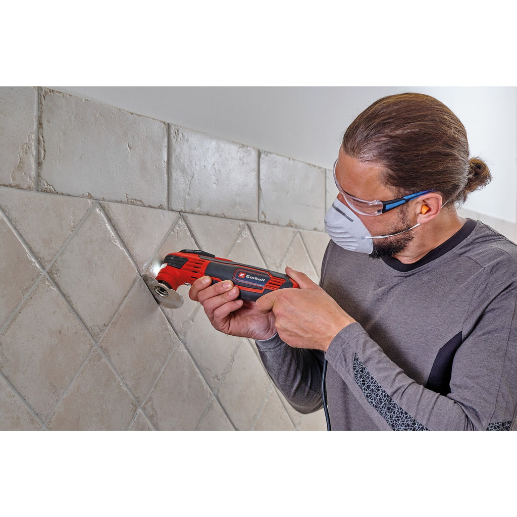 Einhell te-mg 350 eq multitool multifunctioneel gereedschap (rood zwart, incl. koffer, invalzaagblad en schuurpapier)