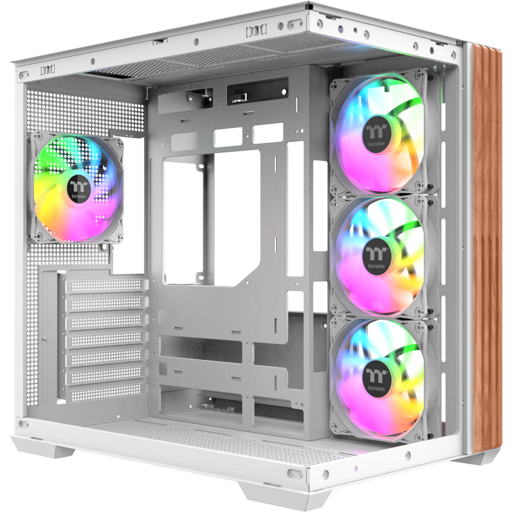 Thermaltake view 380 ws argb snow midi tower behuizing (wit houtkleur | 2x usb-a | 1x usb-c | rgb | tempered glass)