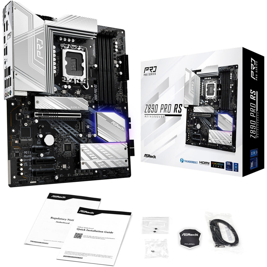 Asrock z890 pro rs socket 1851 moederbord (zwart wit, raid, 2.5 gb-lan, sound, atx)