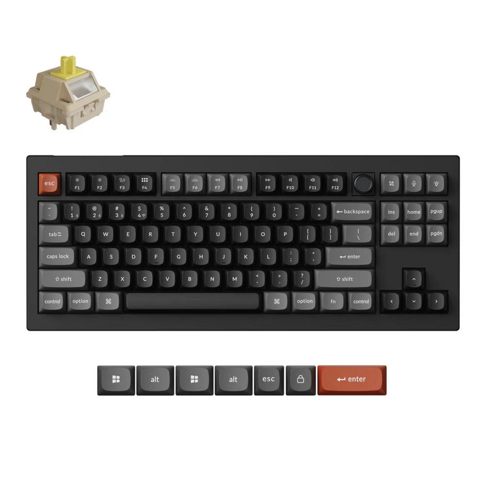 Keychron v3 ultra 8k wireless custom mechanical keyboard (zwart, us lay-out (qwerty), silk pom banana, 80% (tkl), rgb, hot swap, 2.4 ghz | bluetooth 5.3 | usb-c)