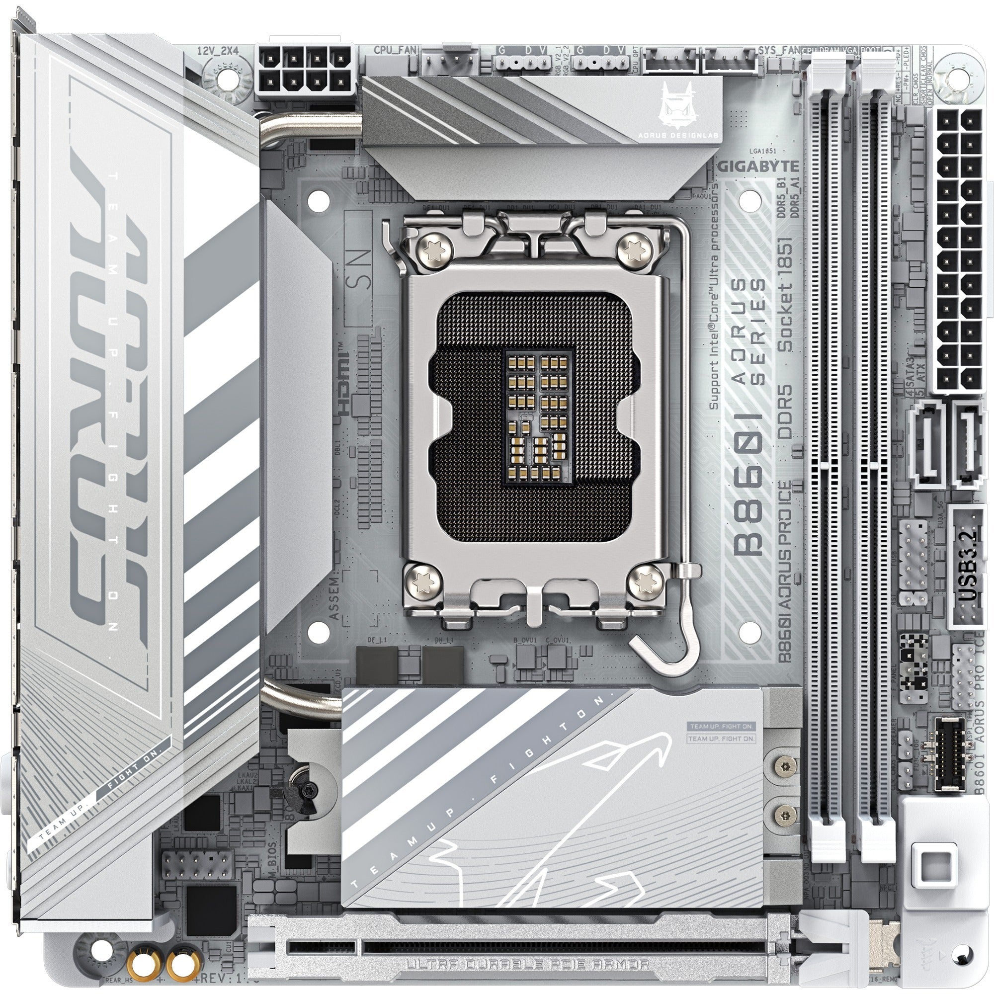 Gigabyte b860i aorus pro ice socket 1851 moederbord (zilver, raid, 2.5gb-lan, wi-fi 7, bt, sound, mini-itx)