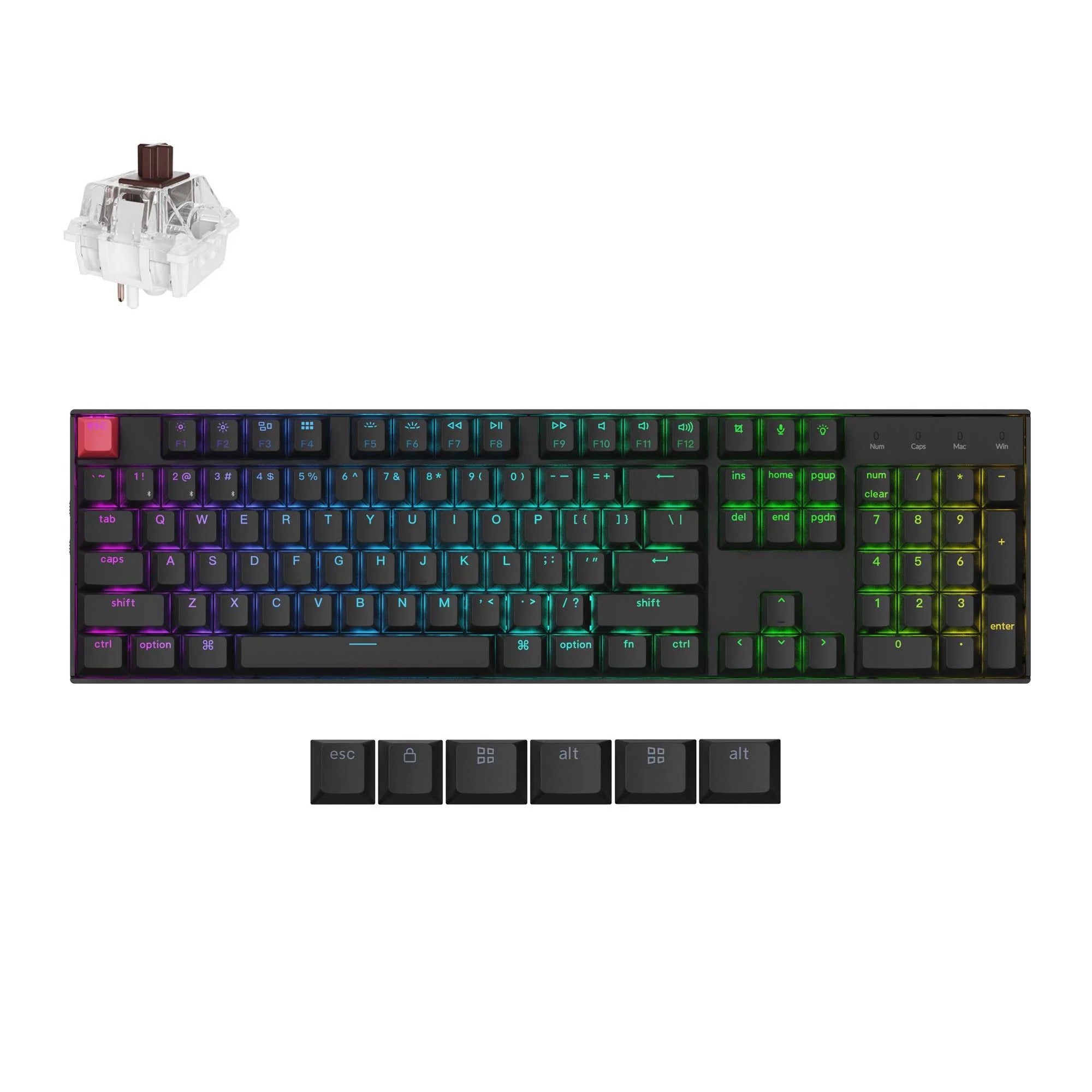 Keychron k10x-h3 rgb mechanisch toetsenbord (zwart, us lay-out (qwerty), super brown, 100%, rgb, cherry double-shot pbt keycaps, hot swap, bluetooth usb-c)
