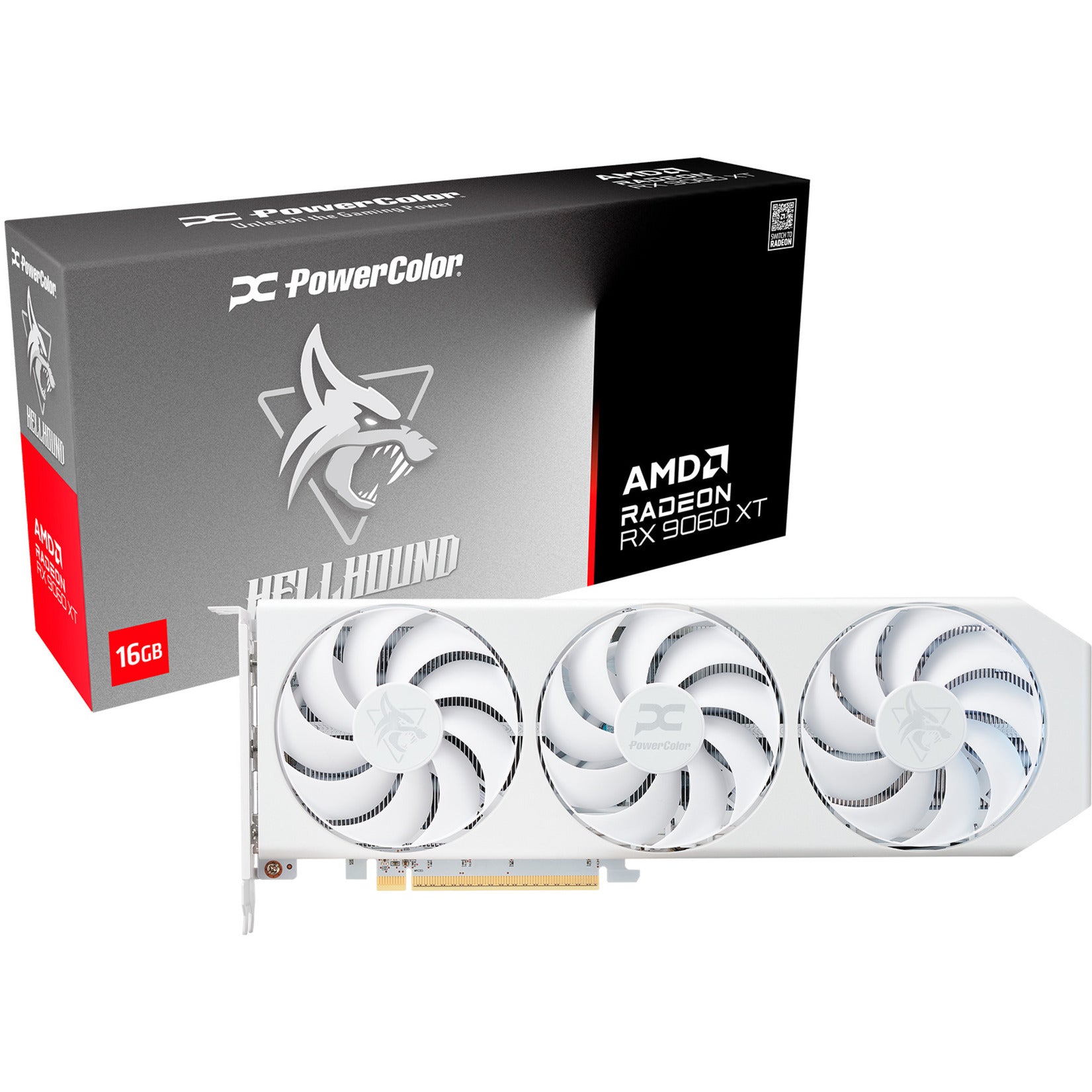 Powercolor radeon rx 9060 xt hellhound spectral white 16g grafische kaart (wit, rdna4, gddr6, 2x displayport, 1x hdmi 2.1)