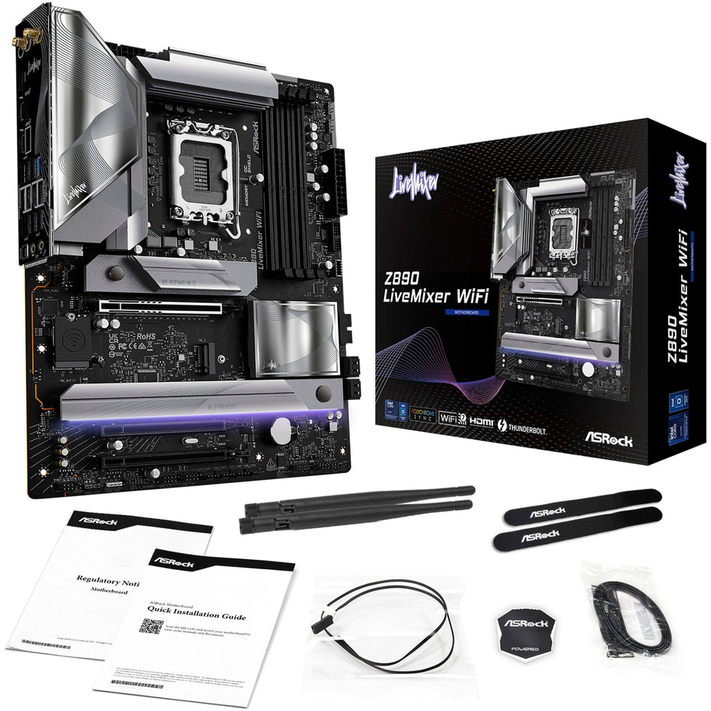 Asrock z890 livemixer wifi socket 1851 moederbord (zwart, raid, 2.5 gb-lan, wi-fi 7, bt, sound, atx)