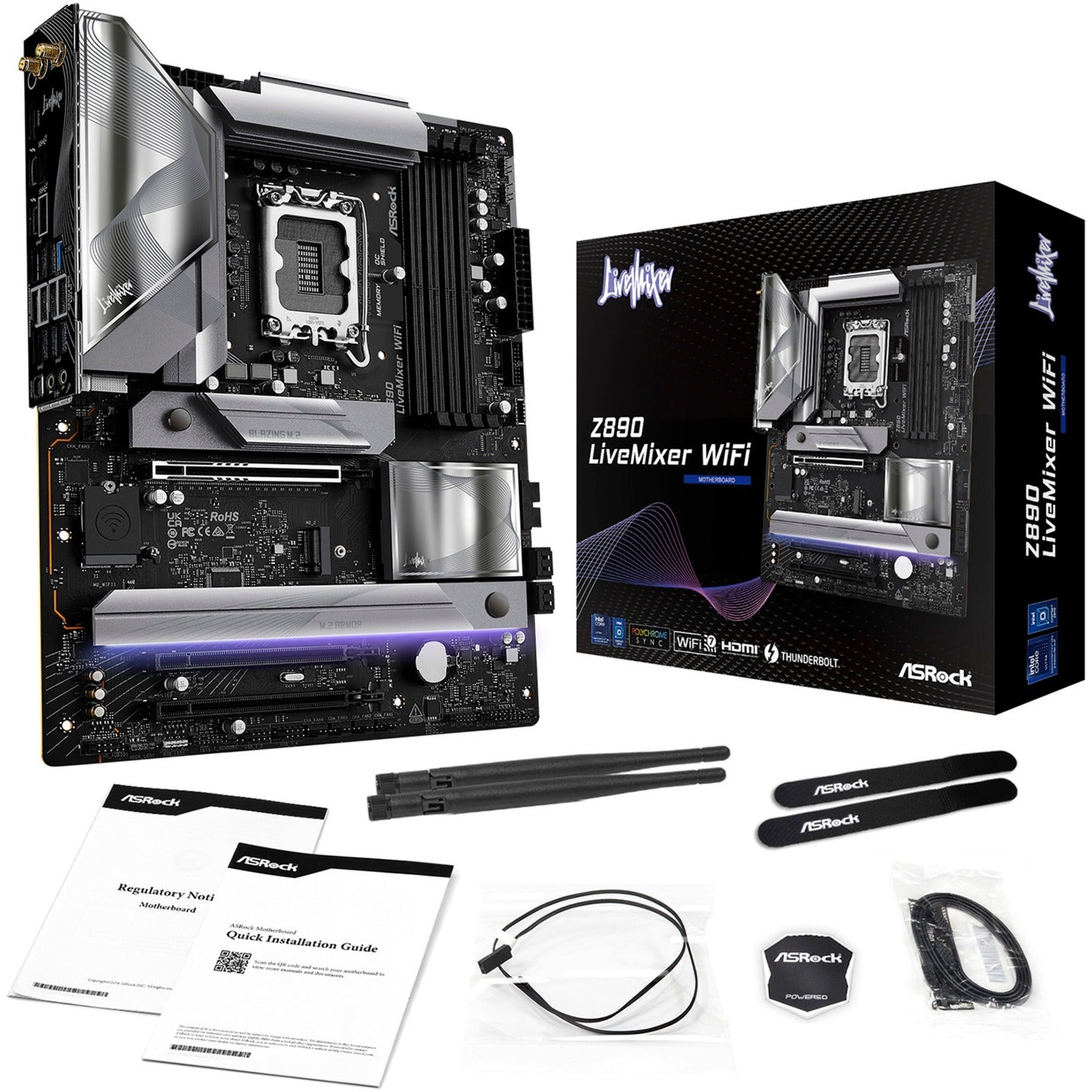 Asrock z890 livemixer wifi socket 1851 moederbord (zwart, raid, 2.5 gb-lan, wi-fi 7, bt, sound, atx)