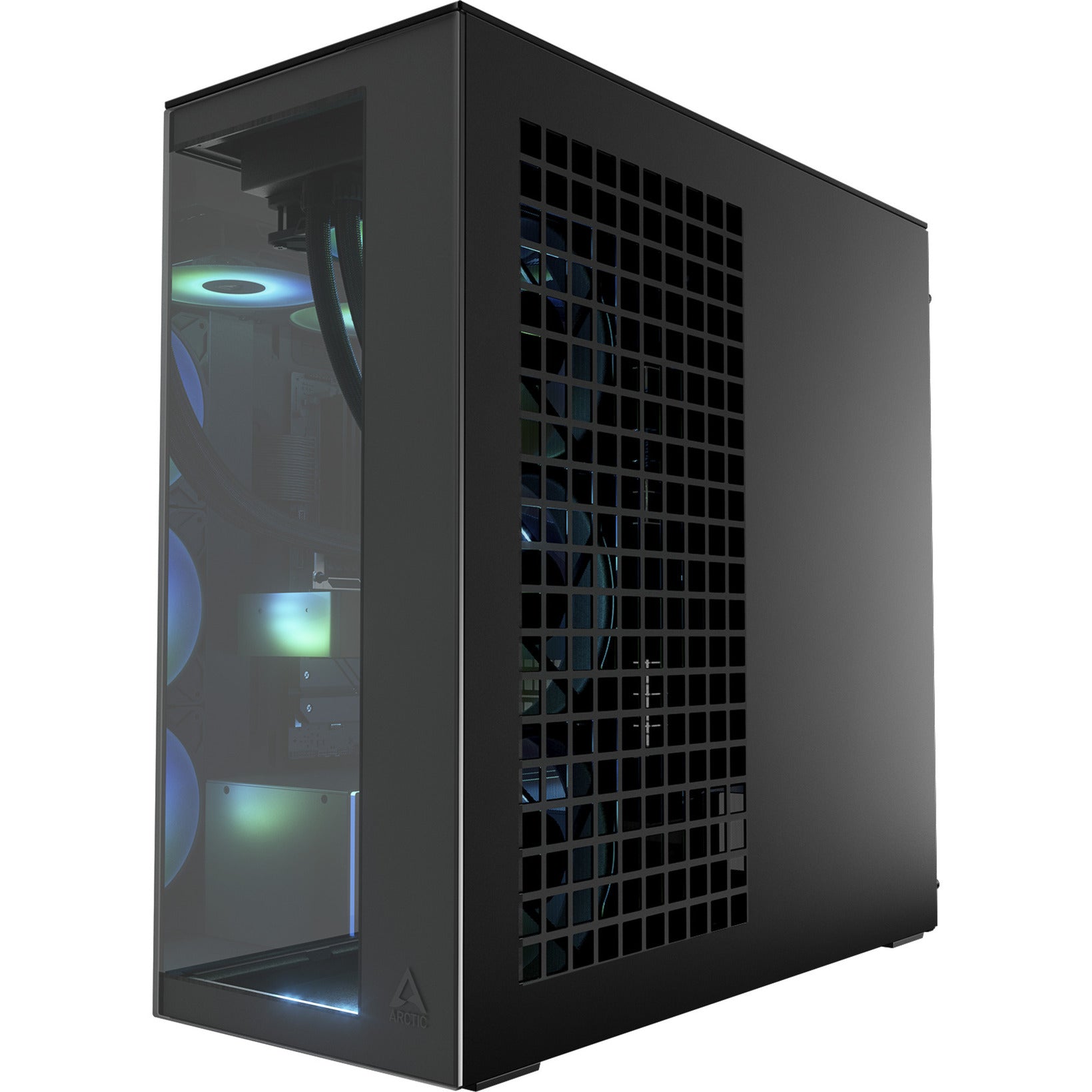 Arctic xtender midi tower behuizing (zwart | 2x usb-a | 1x usb-c | rgb | tempered glass)