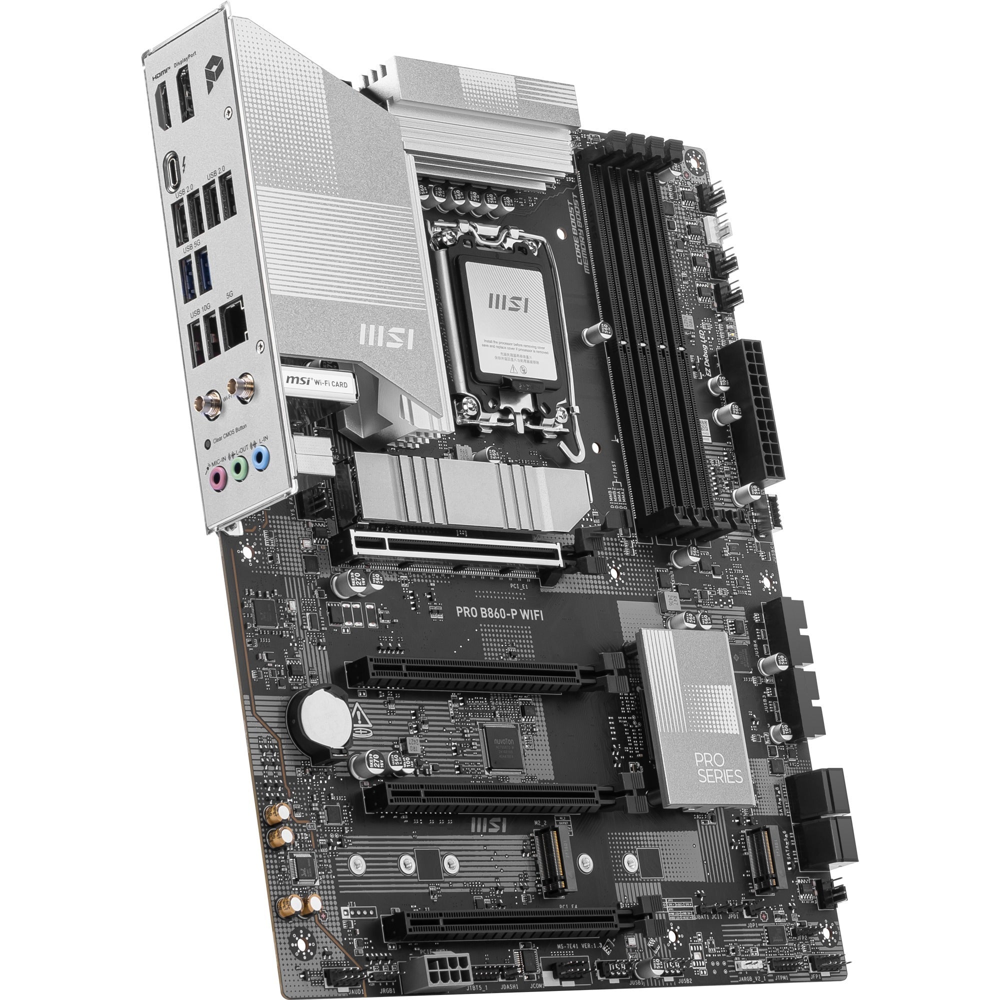 Msi pro b860-p wifi socket 1851 moederbord (zilver, raid, 5gb-lan, wi-fi 7, bt, sound, atx)
