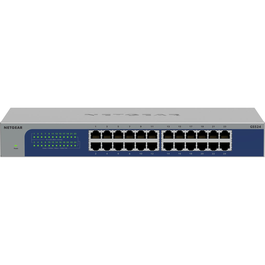 Netgear gs524 24-poorts gigabit ethernet unmanaged switch (grijs blauw)
