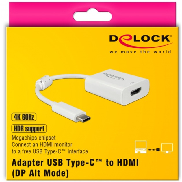 Delock usb-c > hdmi adapter (wit, 0,1 meter, 4k 60hz, hdr)