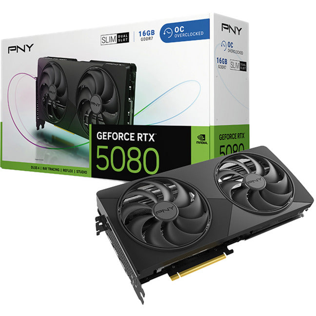 Pny geforce rtx 5080 slim oc grafische kaart (dlss 4, 3x displayport, 1x hdmi 2.1)