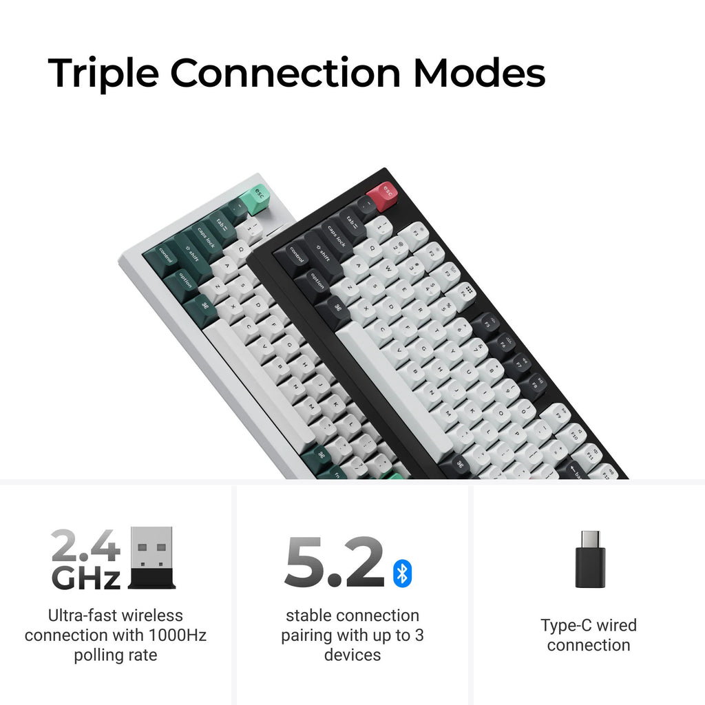 Keychron q5 he qmk wireless custom keyboard (wit, us lay-out (qwerty), gateron double-rail magnetic nebula, 96%, rgb leds, osa double-shot pbt, hot swap, knob, 2.4ghz | bluetooth 5.1 | usb-c)