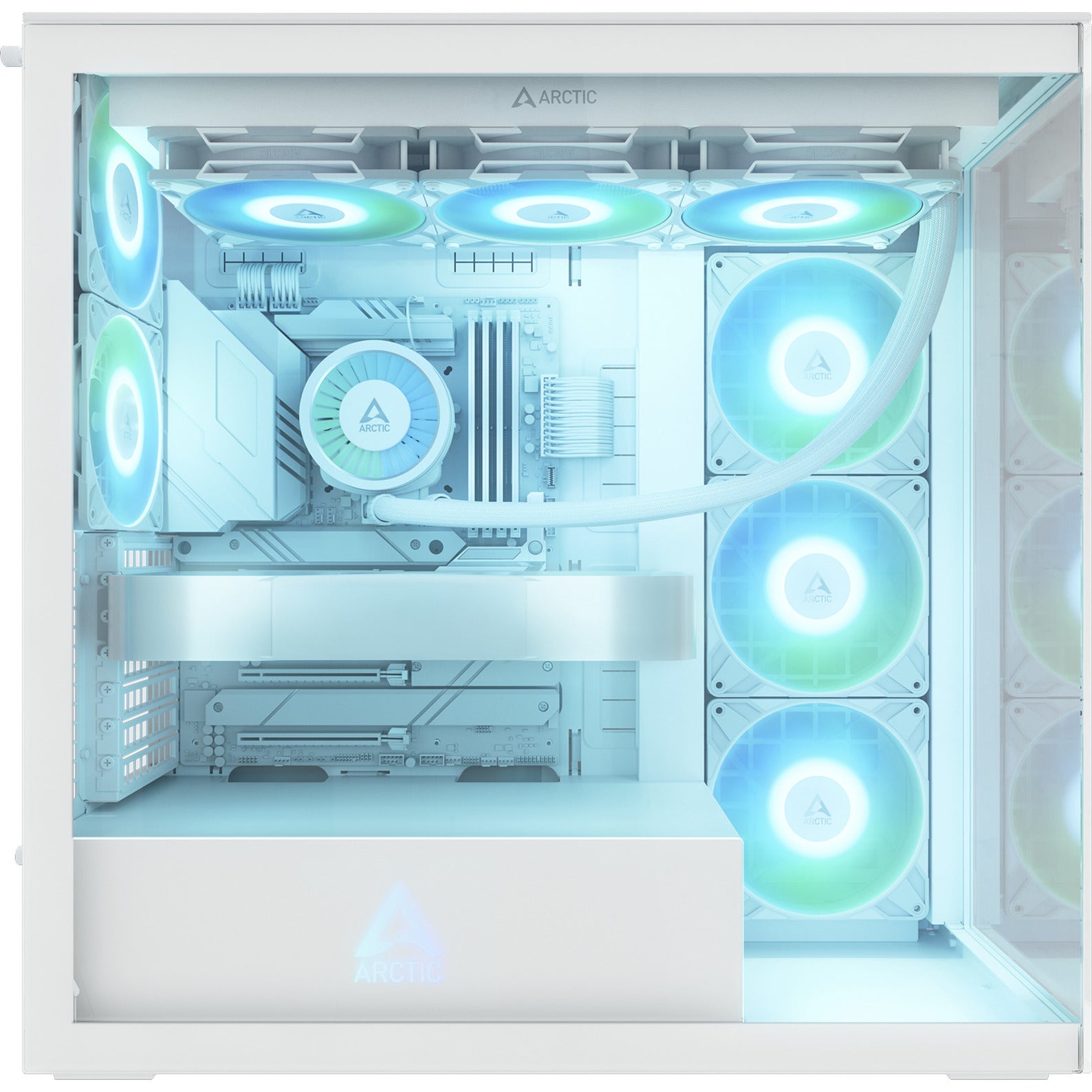 Arctic xtender midi tower behuizing (wit | 2x usb-a | 1x usb-c | rgb | tempered glass)
