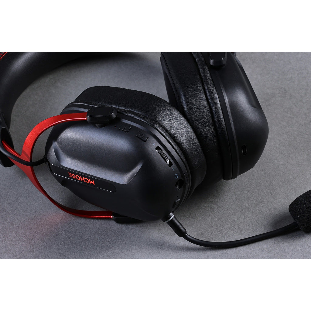Mchose s9 pro wireless over-ear gaming headset (zwart rood, pc laptop playstation switch smartphone, 2.4g bluetooth wired type-c )