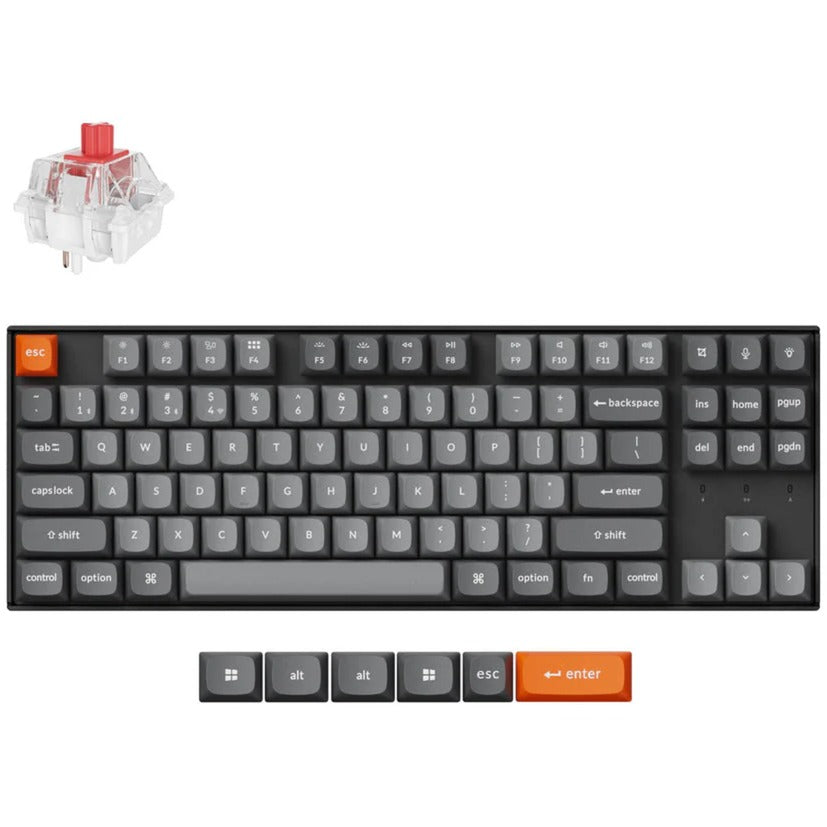 Keychron k8 max-h1 rgb mechanisch toetsenbord (zwart, us lay-out (qwerty), super red, 80% (tkl) , rgb leds, osa double-shot pbt, hot swap, usb-c | 2.4 ghz | bluetooth 5.1)