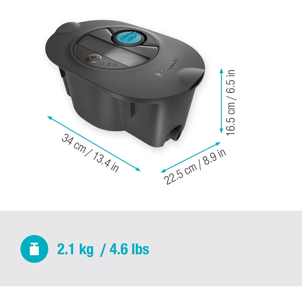 Gardena complete set pipeline irrigatiesysteem aquaprecise op zonne-energie voor gazon sprinklersysteem (grijs turquoise)