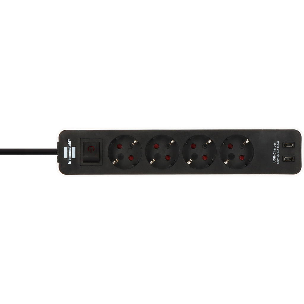 Brennenstuhl ecolor 4-voudige stekkerdoos met 2 usb-laadaansluitingen stekkerdoos (wit zwart, 2x usb-c)