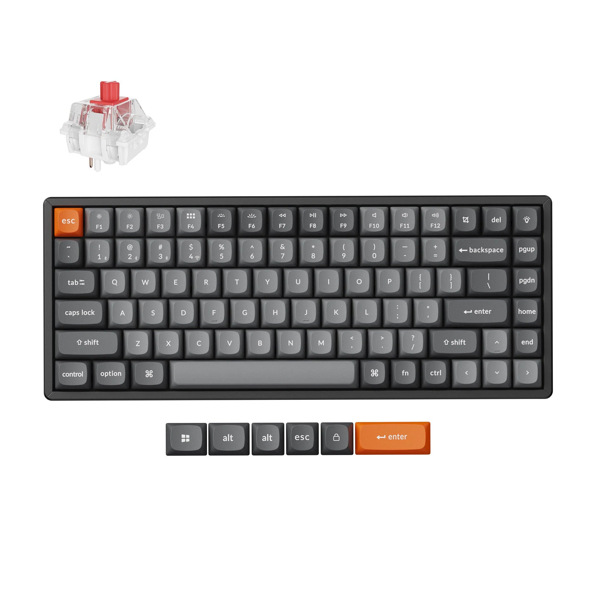 Keychron k2 max-j1, toetsenbord (zwart, us lay-out, super red, rgb leds, 75%, osa double-shot pbt, hot swap, 2.4ghz | bluetooth 5.1 | usb-c)