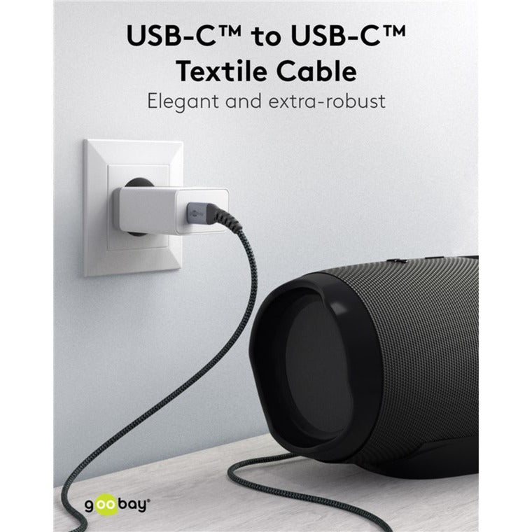Goobay usb-c snellader nano (65 w) en usb-c textielkabel (zwart, 2x usb-c, 1x usb-a, 1 meter)