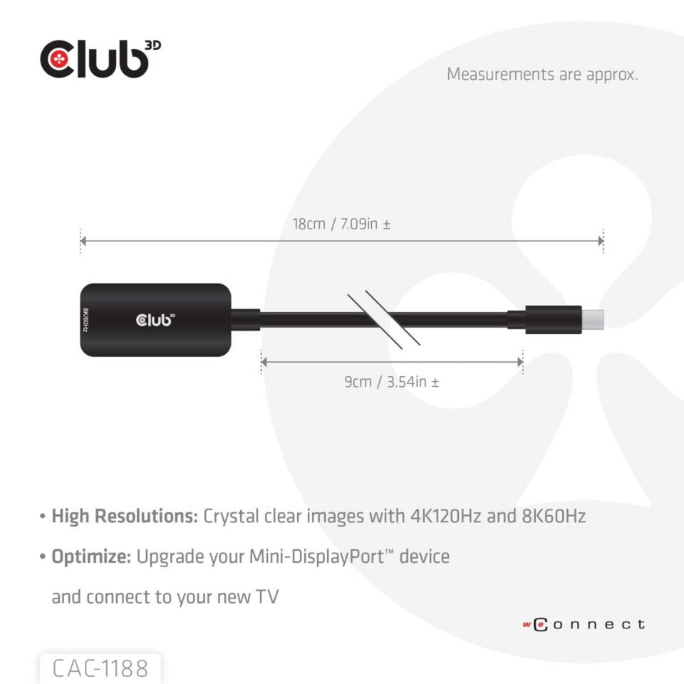 Club 3d mini displayport 1.4 naar hdmi 8k60hz m f adapter (zwart)