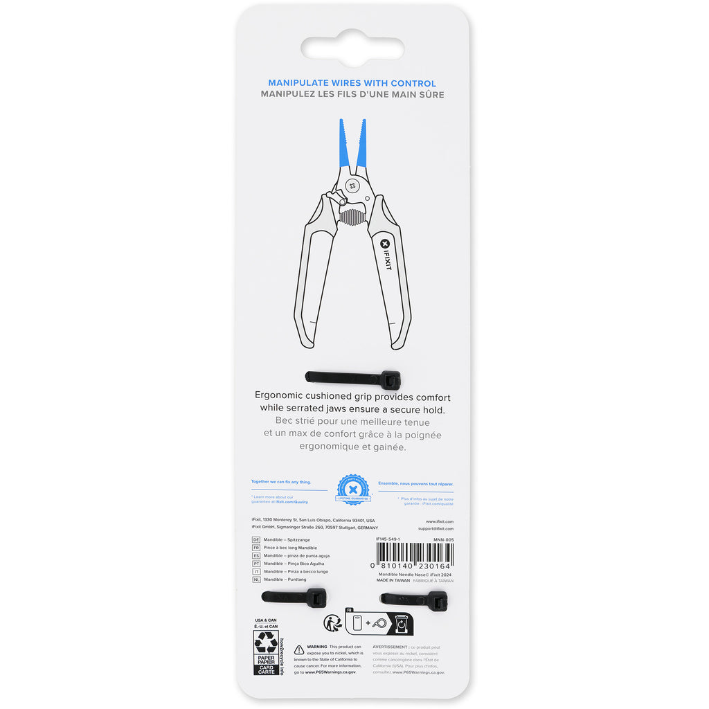 Ifixit mandible needle nose pliers grijptang (zwart blauw)