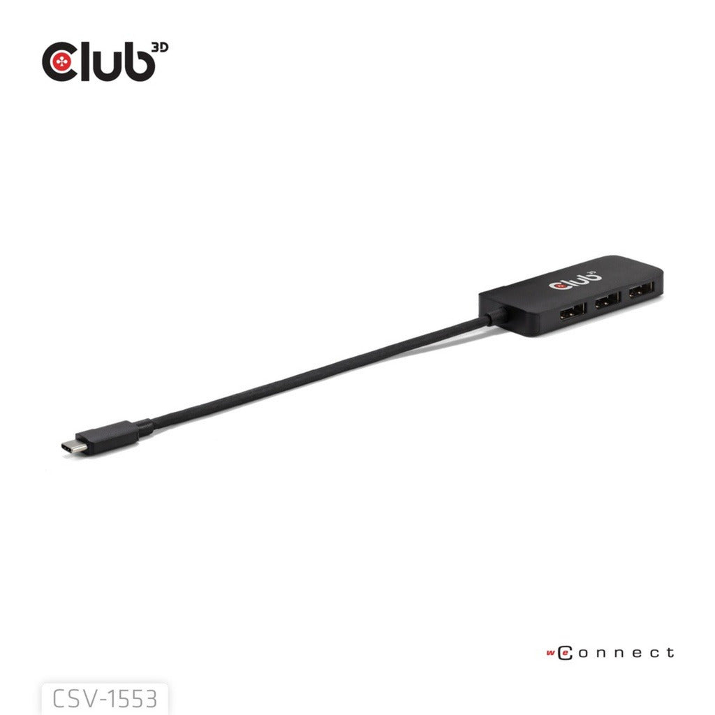 Club 3d usb-c naar triple displayport mst hub (zwart, 4k60hz)