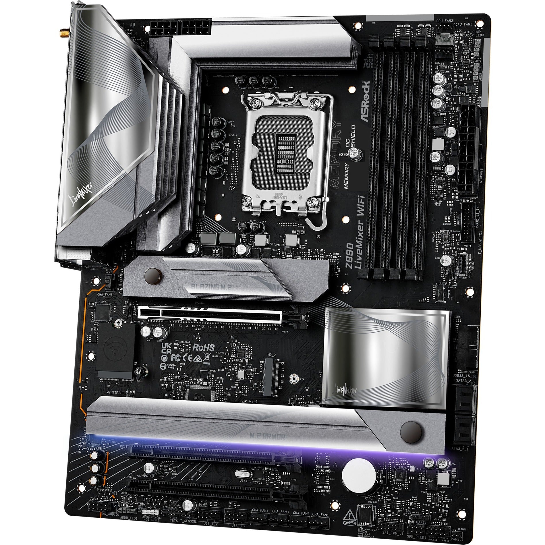 Asrock z890 livemixer wifi socket 1851 moederbord (zwart, raid, 2.5 gb-lan, wi-fi 7, bt, sound, atx)