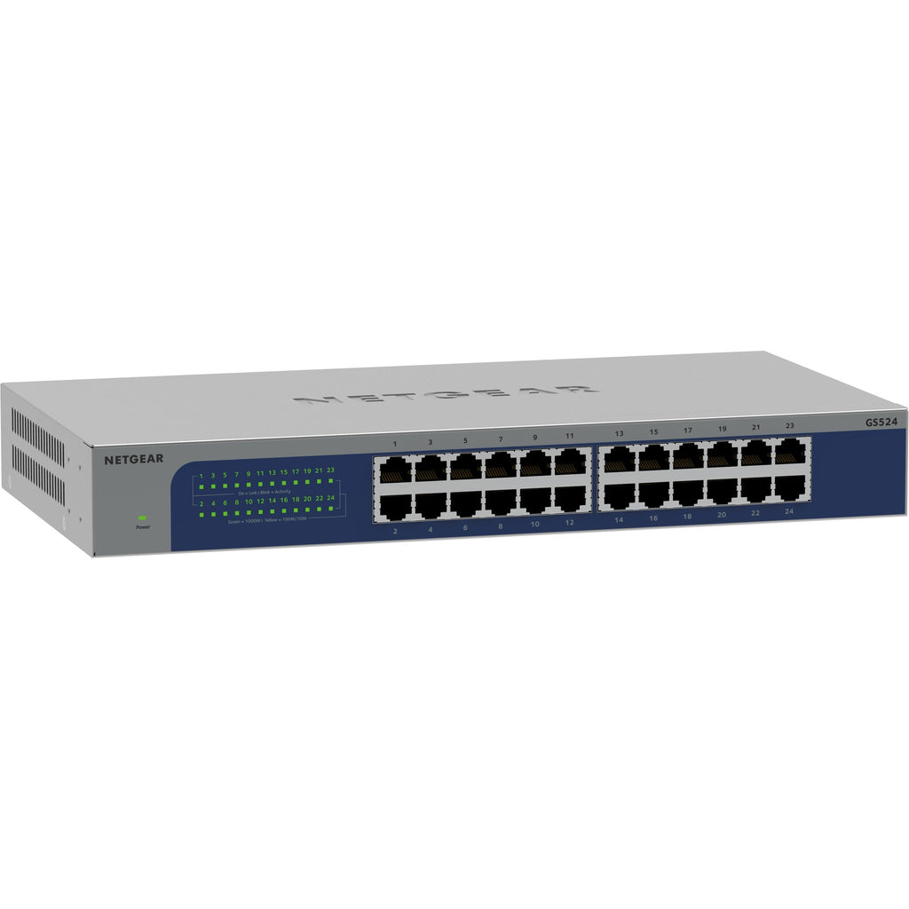Netgear gs524 24-poorts gigabit ethernet unmanaged switch (grijs blauw)