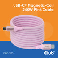 Club 3d usb-c magnetic-coil 240w pd3.1 pink cable, 2 meter kabel (roze)