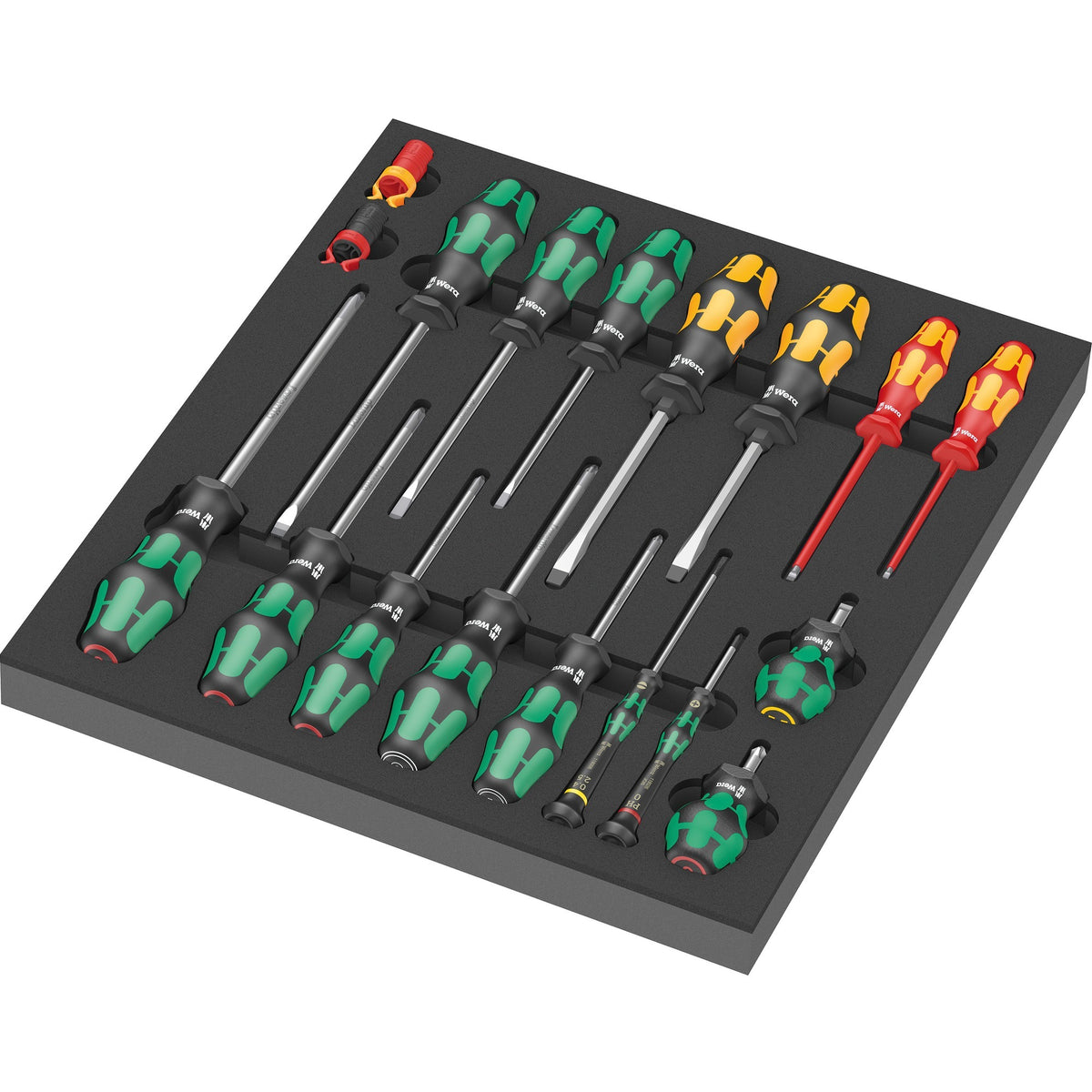 Wera 9710 schuimrubberen inzetstuk met schroevendraaiers set 1, 18‑delig (zwart grijs, in schuiminzet voor werkplaatswagen)
