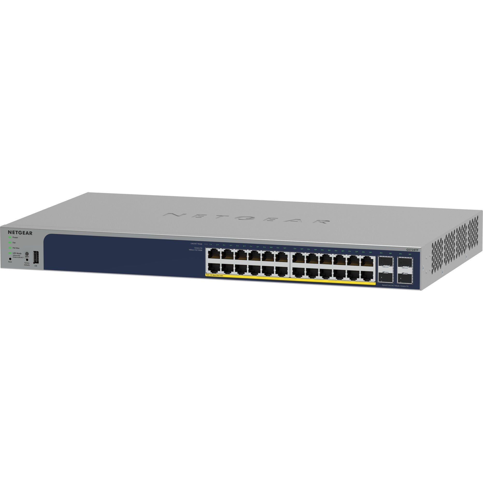 Netgear 24-port gigabit ethernet poe+ smart switch with 4 sfp ports (gs728tpv3)
