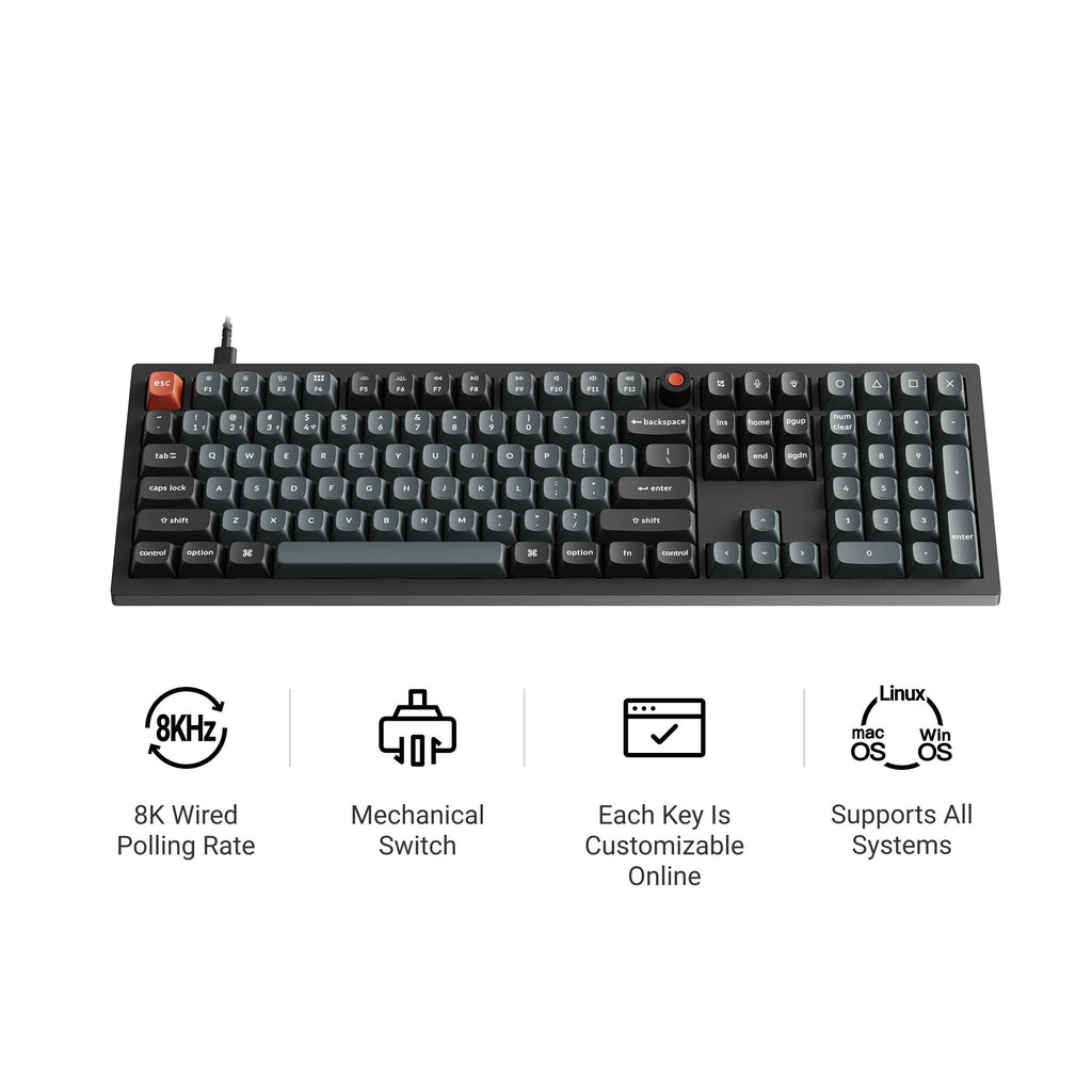 Keychron v6w-d4 8k qmk wired custom mechanical keyboard (zwart, us lay-out (qwerty), super banana, 100%, rgb leds, double-shot pbt, hot swap, 8k, knop)