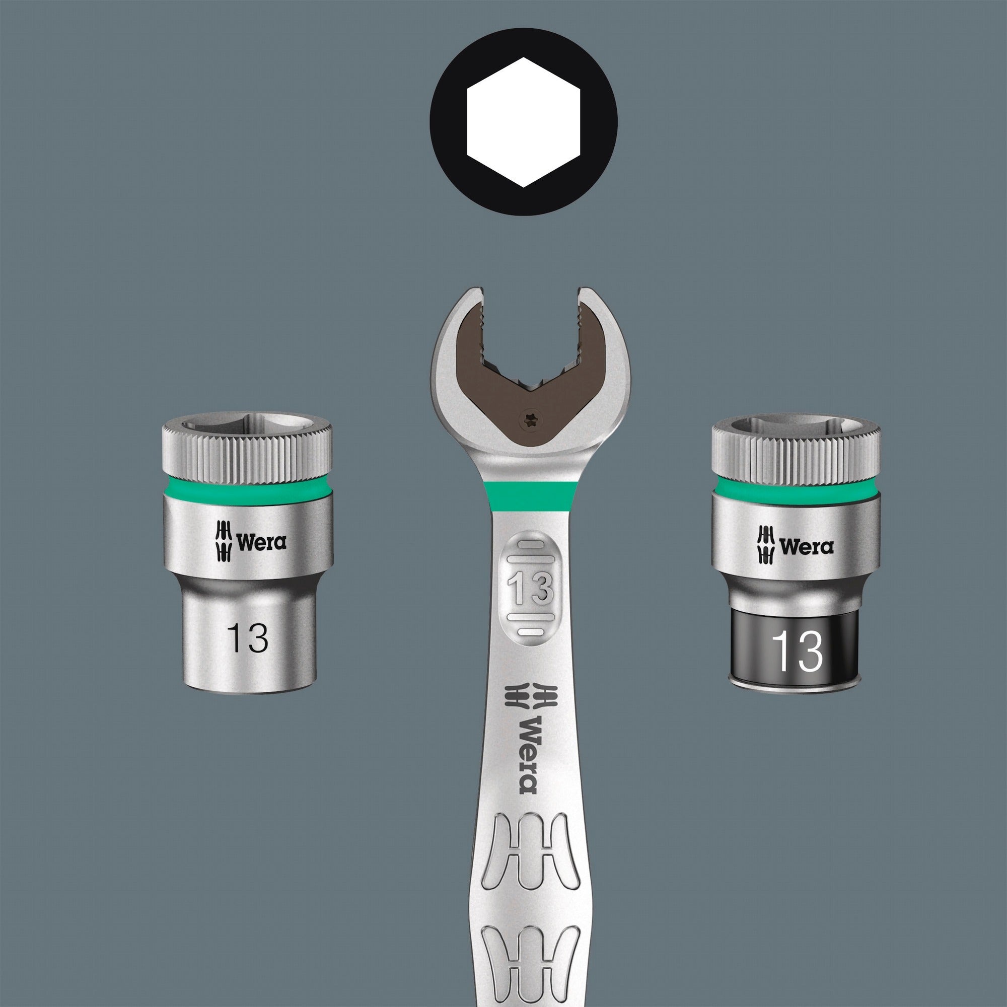 Wera 9608 dop-magneetstrip b impaktor imperial 1 dopsleutel (zwart groen, 9‑delig)