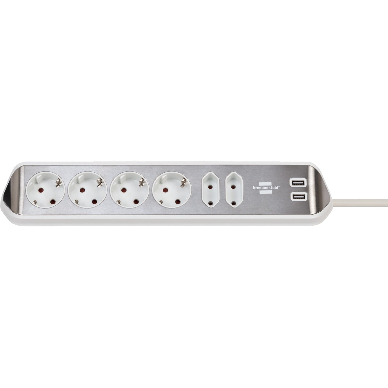 Brennenstuhl ®estilo hoekaansluitdoosstrook met usb laadfunctie 6-weg 4x beschermende contactdozen 2x euro zilver wit