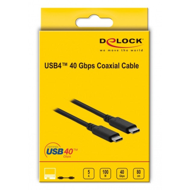 Delock usb4 40 gbps coaxial coax kabel (zwart, 0,8 meter)