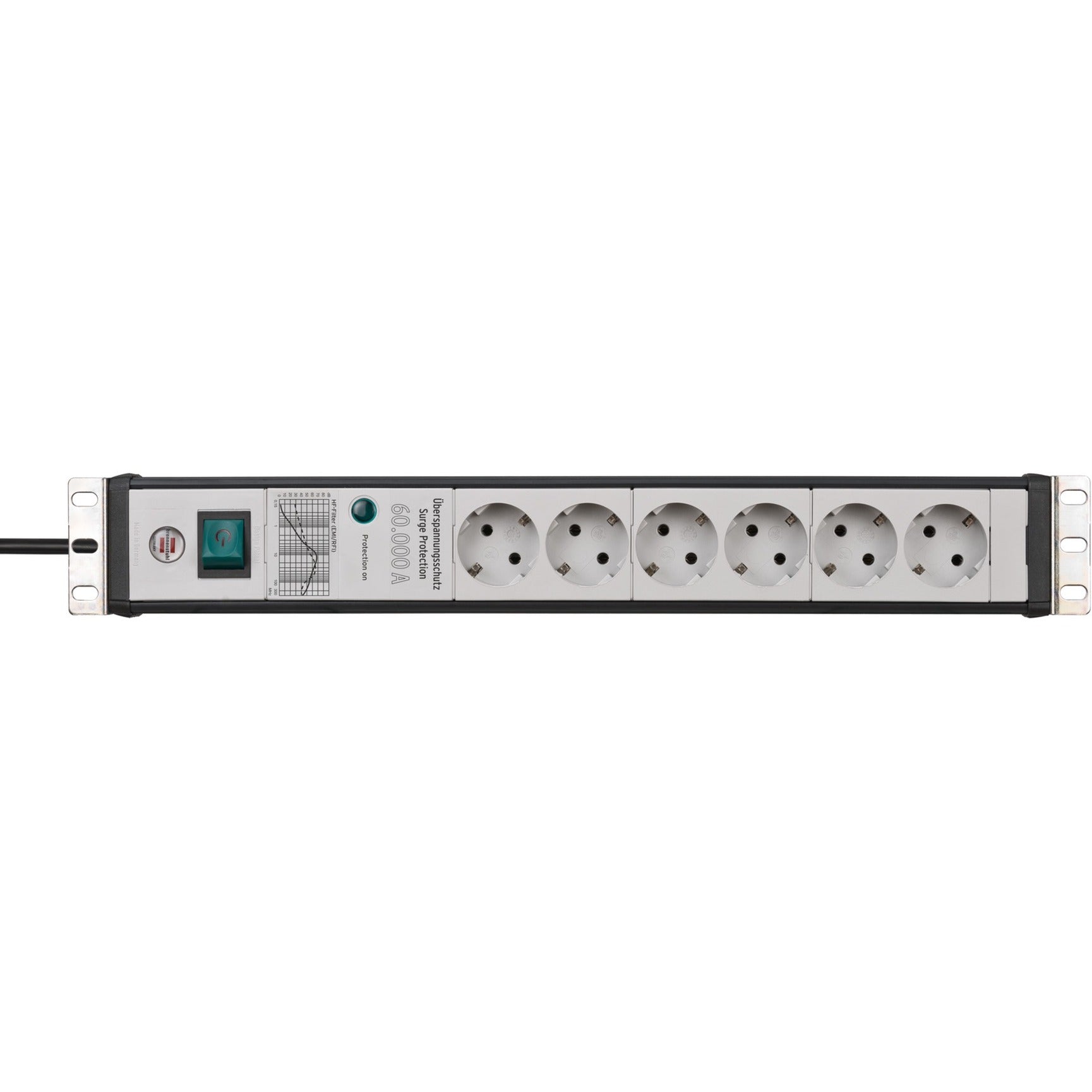 Brennenstuhl premium-line 60.000a stekkerdoos met overspanningsbeveiliging 6-voudig zwart lichtgrijs 3m h05vv-f 3g1,5 19 formaat