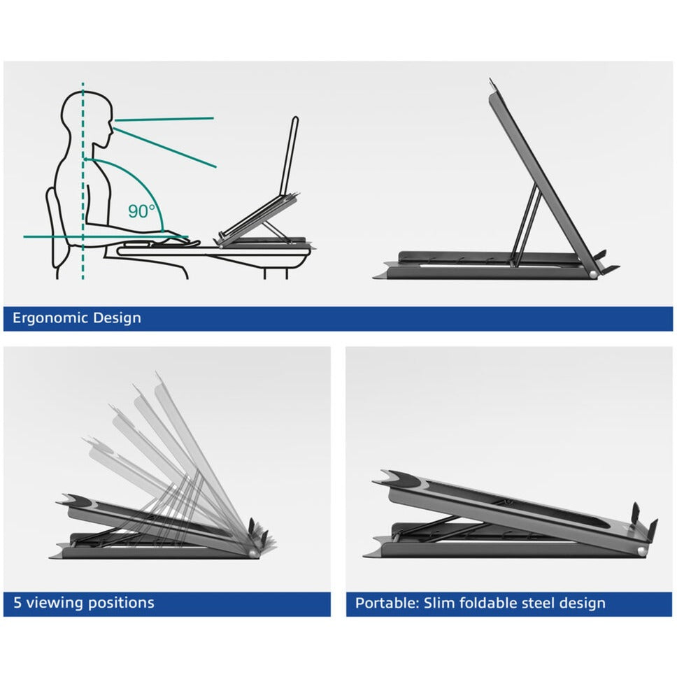 Act connectivity laptopstandaard, inklapbaar, hoogte verstelbaar in 5 standen (zwart)