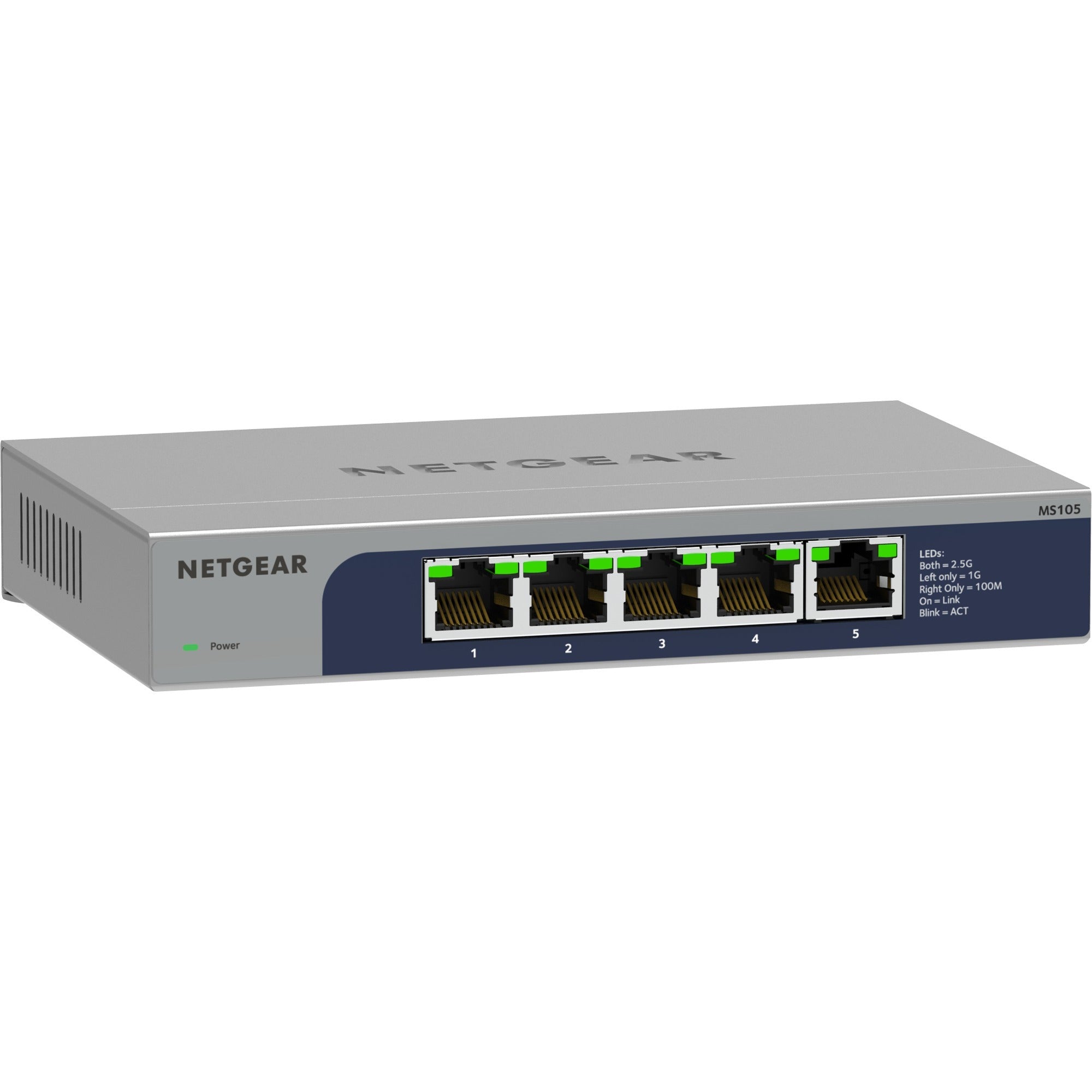 Netgear 5-poorts multi-gigabit 2,5g ethernet unmanaged switch, ms105 (grijs)
