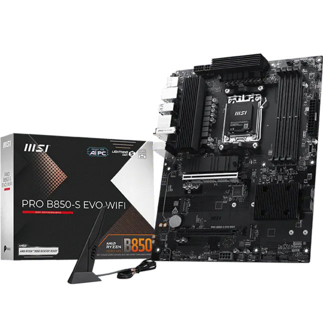 Msi pro b850-s evo wifi socket am5 moederbord (zwart zilver, raid, 5 gb-lan, wi-fi 7, bt, sound, atx)