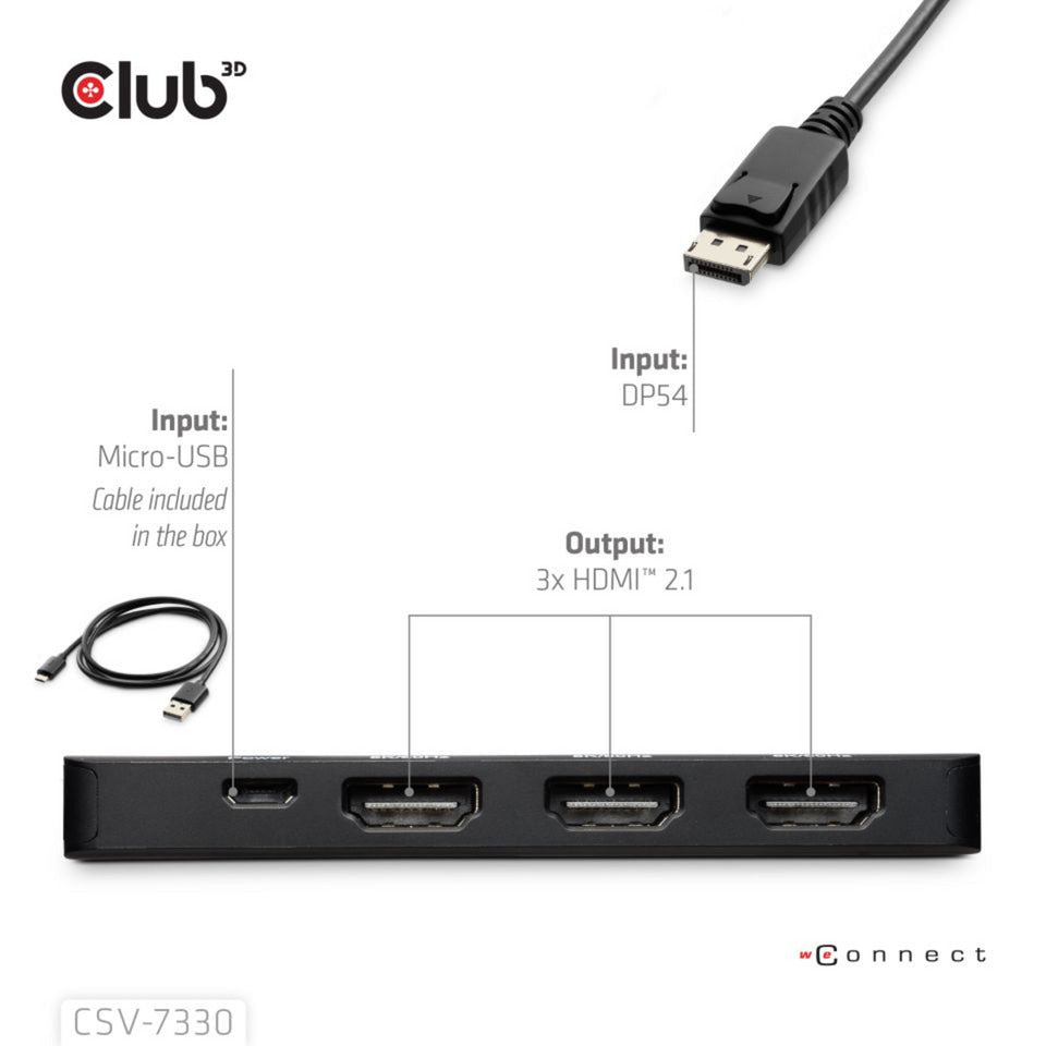 Club 3d displayport naar triple hdmi 8k60hz hub (zwart)