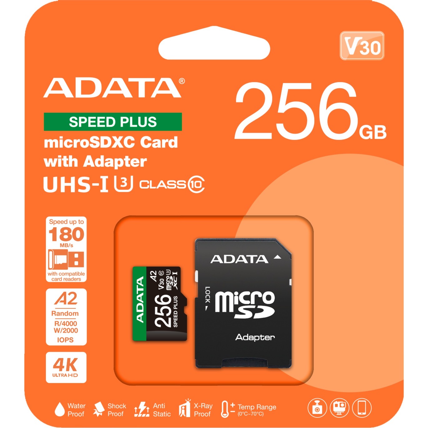 Adata speed plus microsdxc 256 gb geheugenkaart (uhs-i u3, class 10, v30, a2)