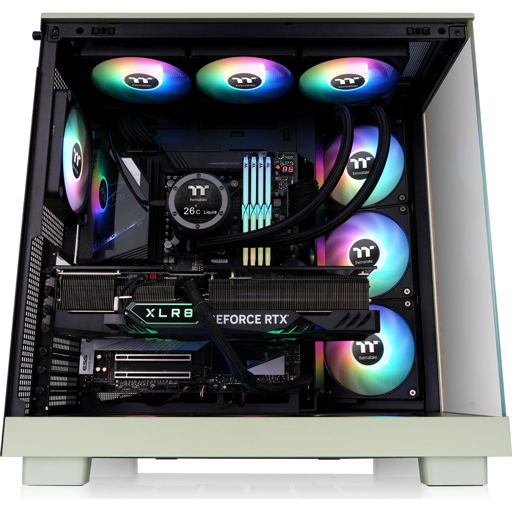 Thermaltake view 380 xl ws argb midi tower behuizing (lichtgroen houtkleur | 2x usb-a | 1x usb-c | rgb | tempered glass)