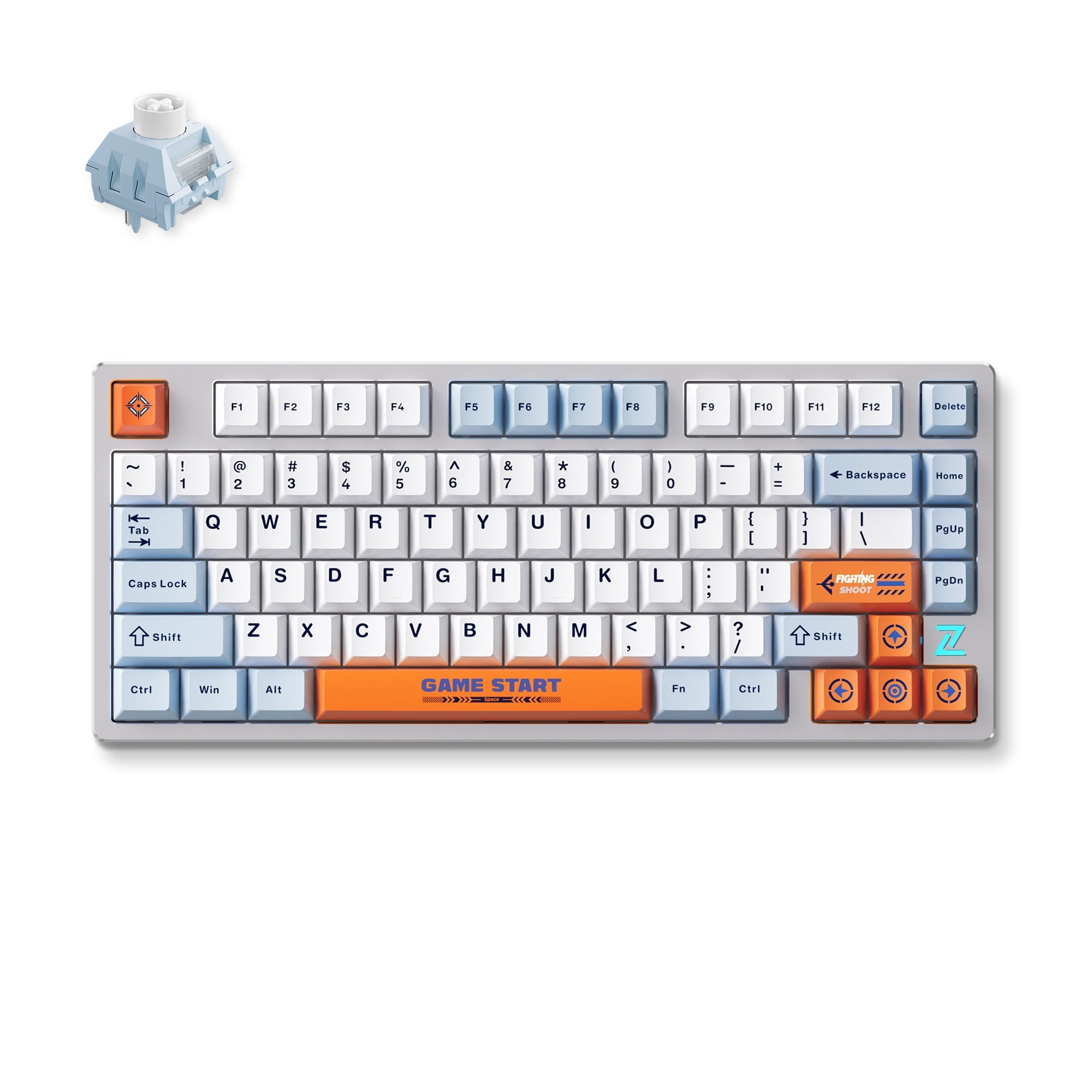 Mchose z75s orange blue snow tiger metal top cover wireless mechanical rgb toetsenbord (grijs, us lay-out (qwerty), ttc snow tiger, 75%, rgb, hot swap, double-shot pbt, draadloos | bluetooth | usb-c)