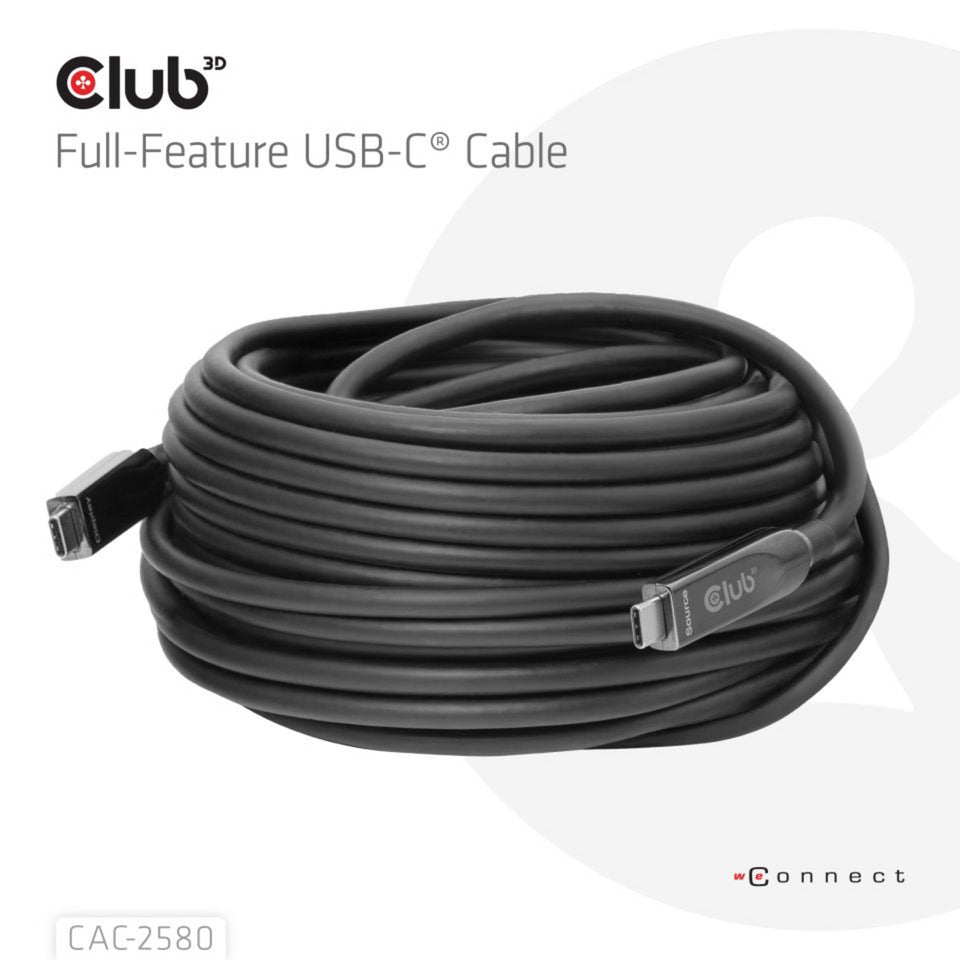 Club 3d full-feature usb-c kabel, 15m (zwart, 8k60hz 10gbps 60w)